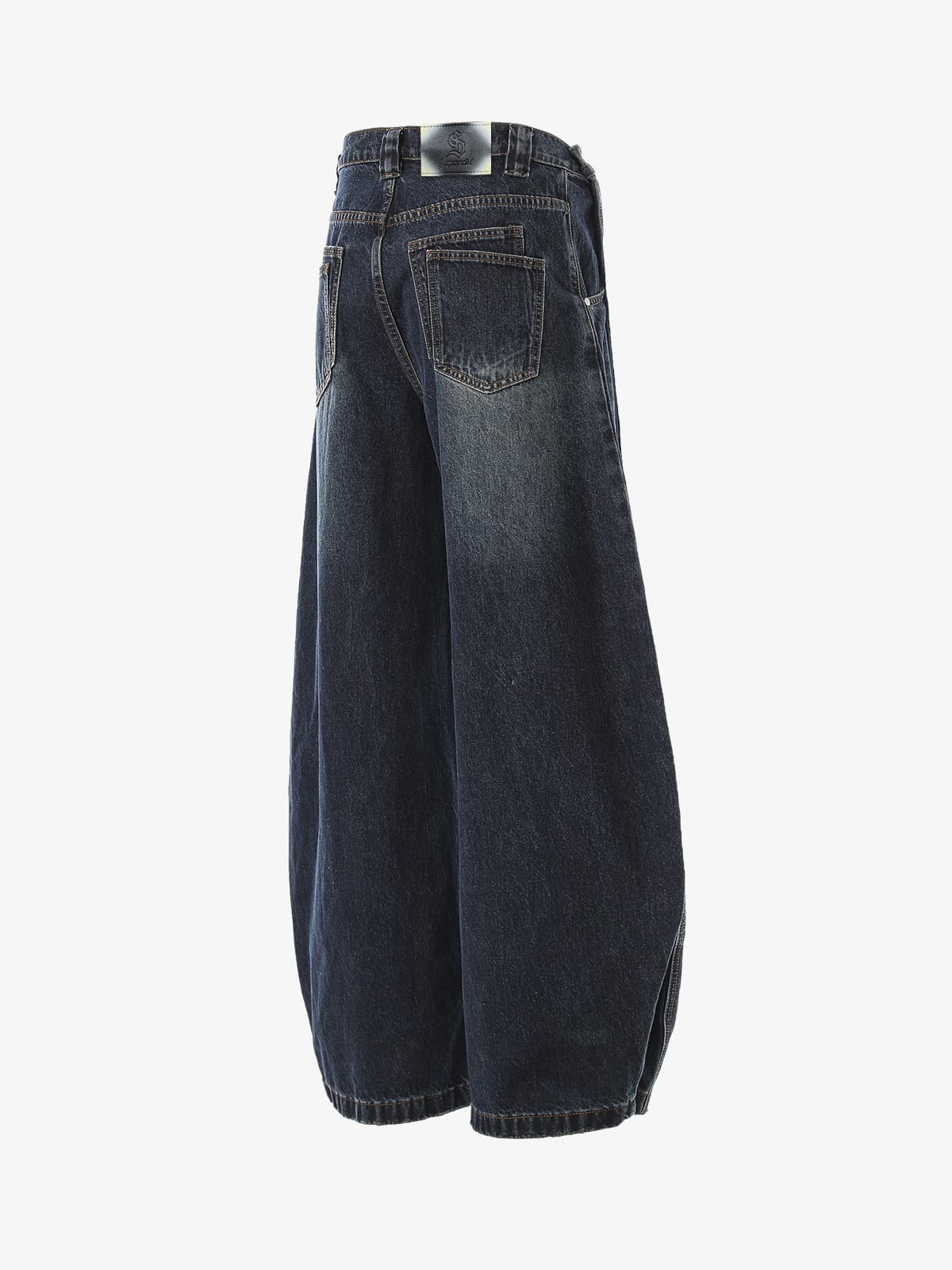 Vintage Washed Wide-Leg Double Seam Distressed Barrel Jeans