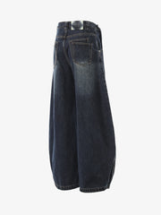 Vintage Washed Wide-Leg Double Seam Distressed Barrel Jeans