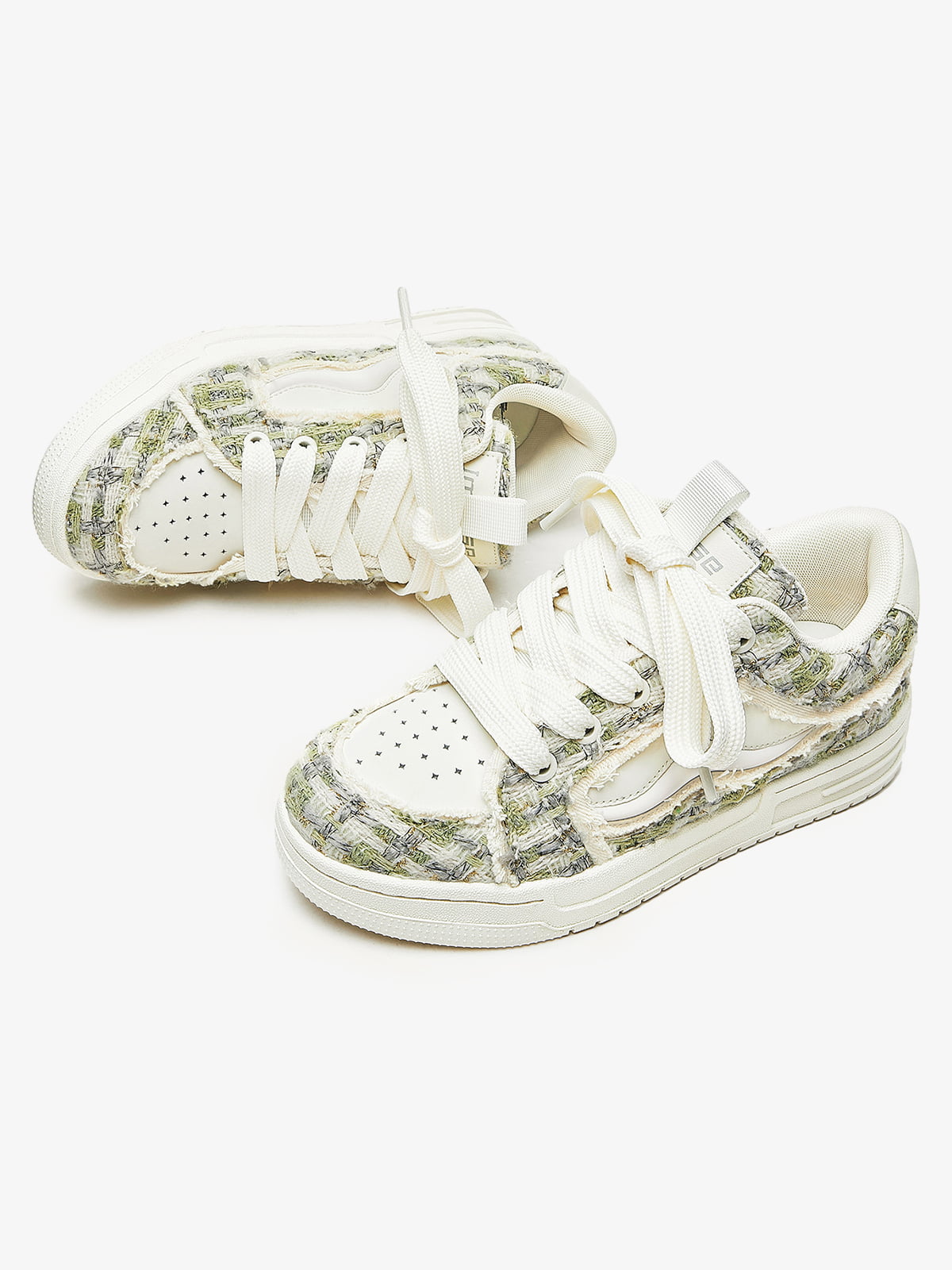 Vintage Tweed Patchwork Frayed Edge Chunky Sneakers