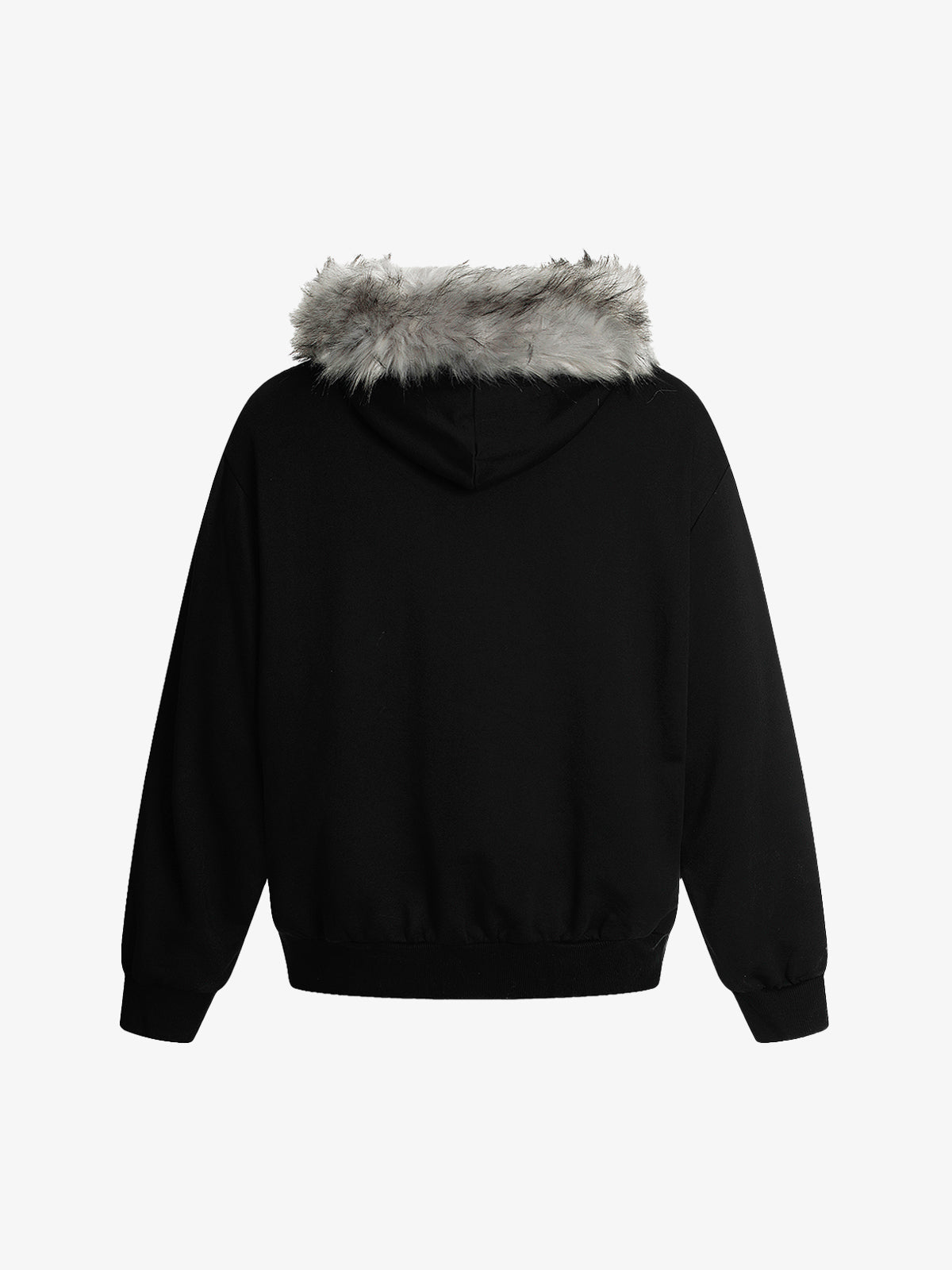 Detachable Fur Collar Half-Zip Printed Hooded Cardigan Sweatshirt