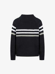Retro Knitted Lapel V-Neck Contrast Striped Sweater