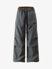 Retro Patchwork Faux Two-Piece Double Waist Casual Pants