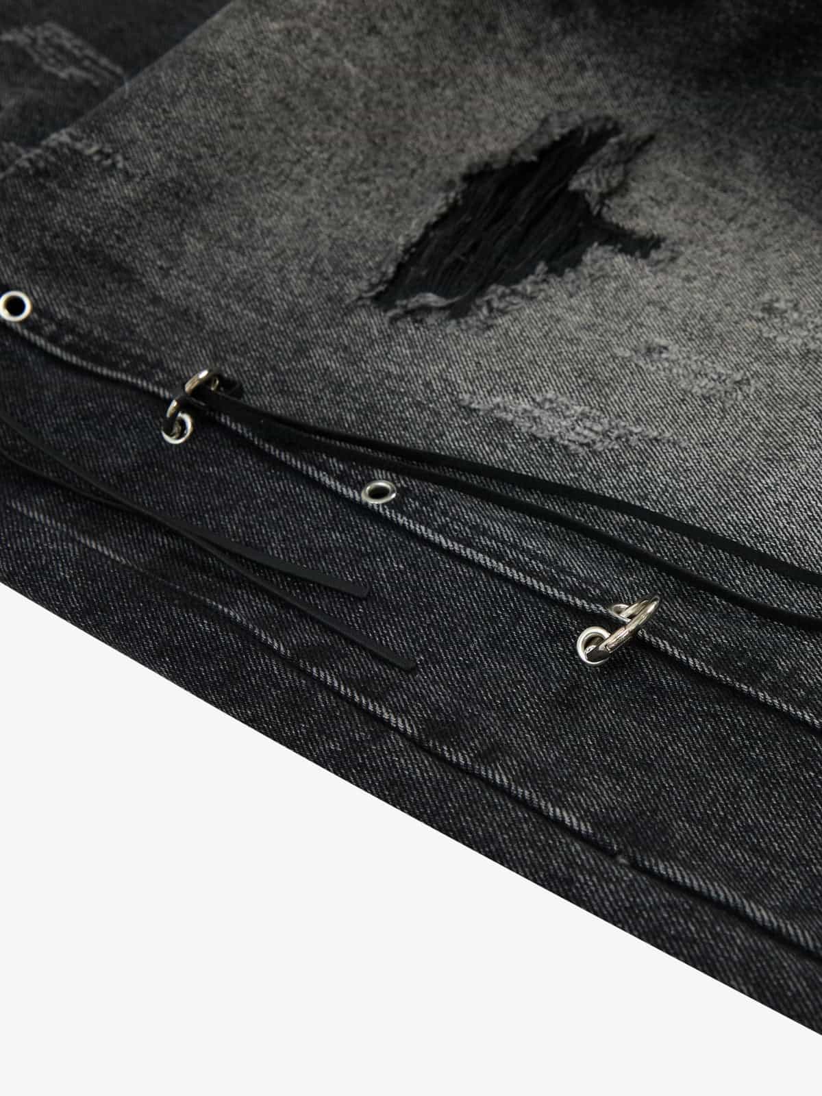 Vintage Washed Distressed Metal Ring Baggy Jeans