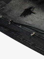 Vintage Washed Distressed Metal Ring Baggy Jeans