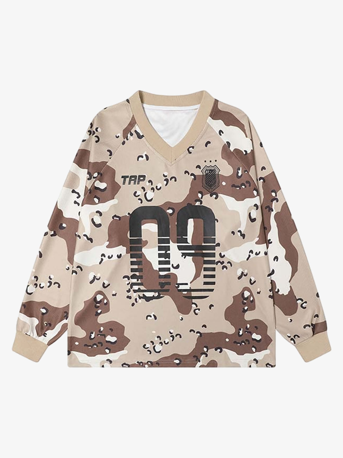 Camouflage Alphanumeric Print Long-Sleeved T-Shirt