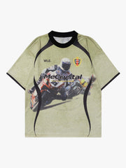 Motorcycle Racing Character Print Short-Sleeved T-Shirt