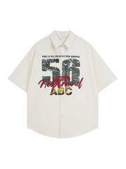 Retro Letter Print Short Sleeve Shirt