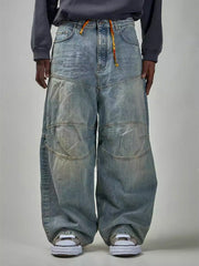 Distressed Contrast Drawstring Knee-Length Jeans