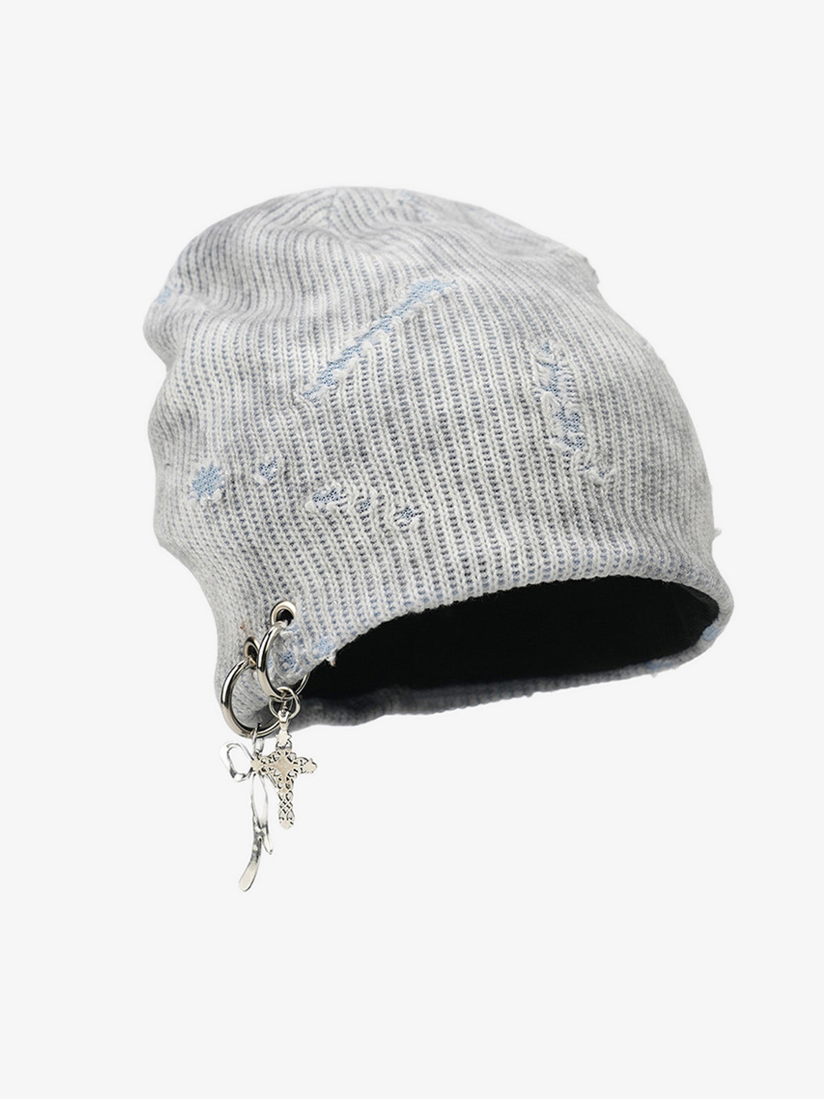 Retro Wasteland Style Distressed Knit Hanging Charm Beanie