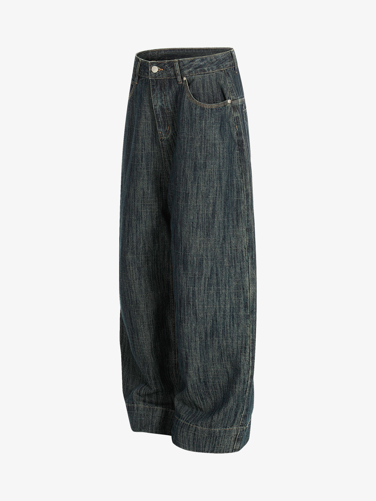 Street Metal Buckle Textured Straight Jeans
