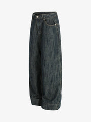 Street Metal Buckle Textured Straight Jeans