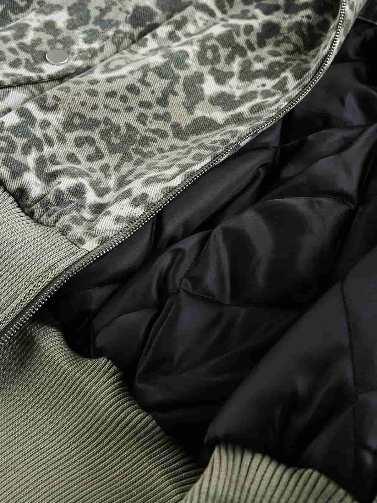 Retro Cheetah  Fur Collar Cotton Jacket