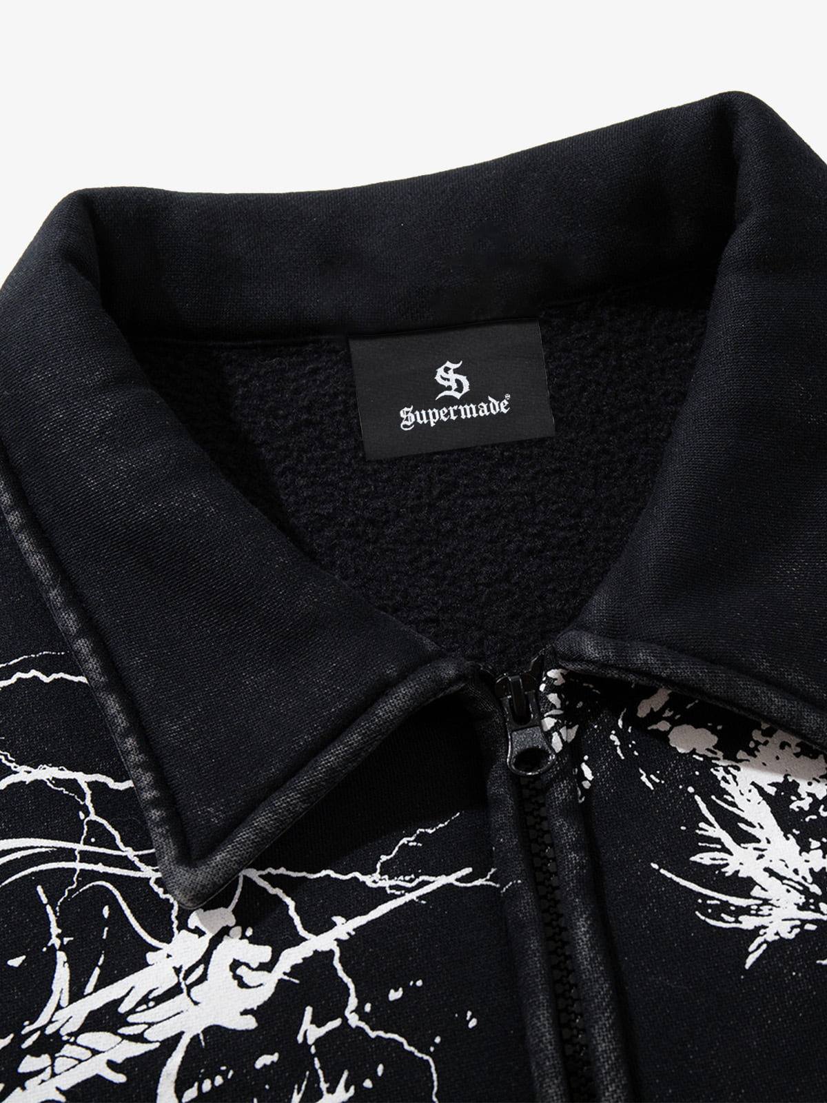 Retro Dark Skull Cross Print Lapel Zipper Jacket