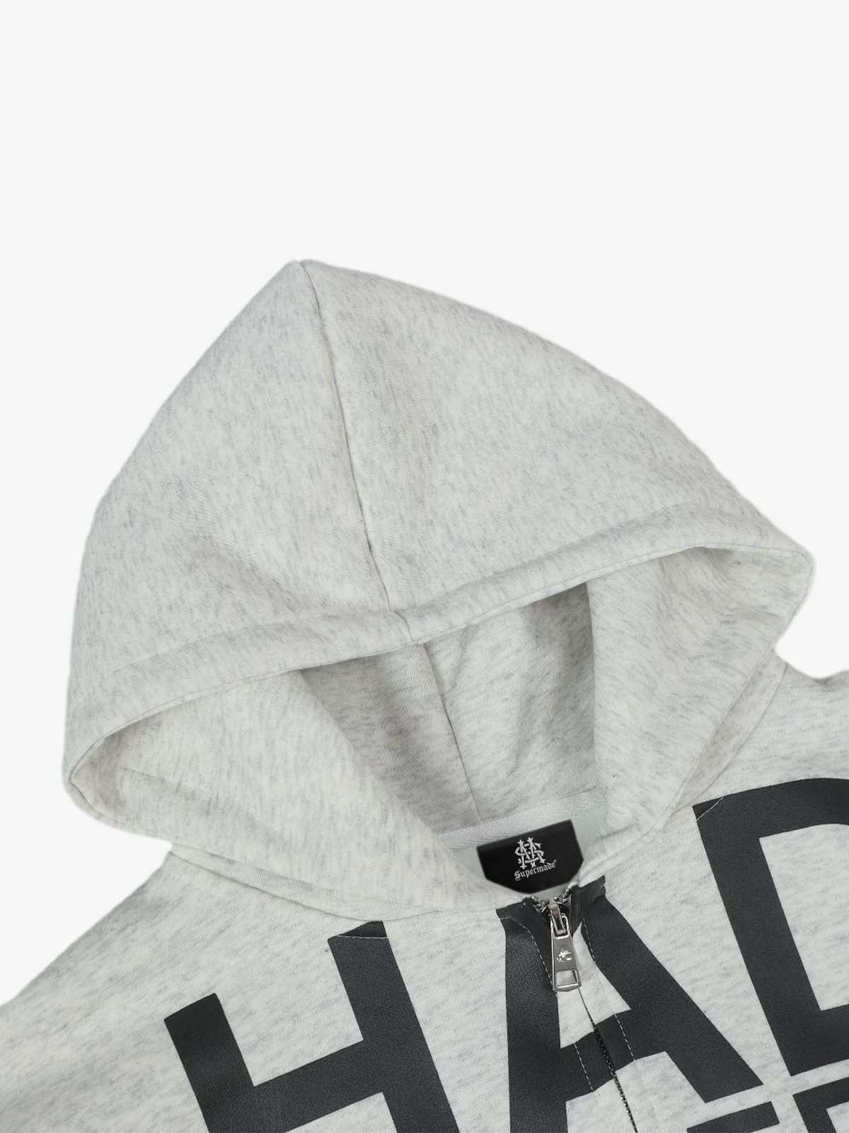 Casual Lettering Pattern Zippered Hooded Cardigan Sweatshirt