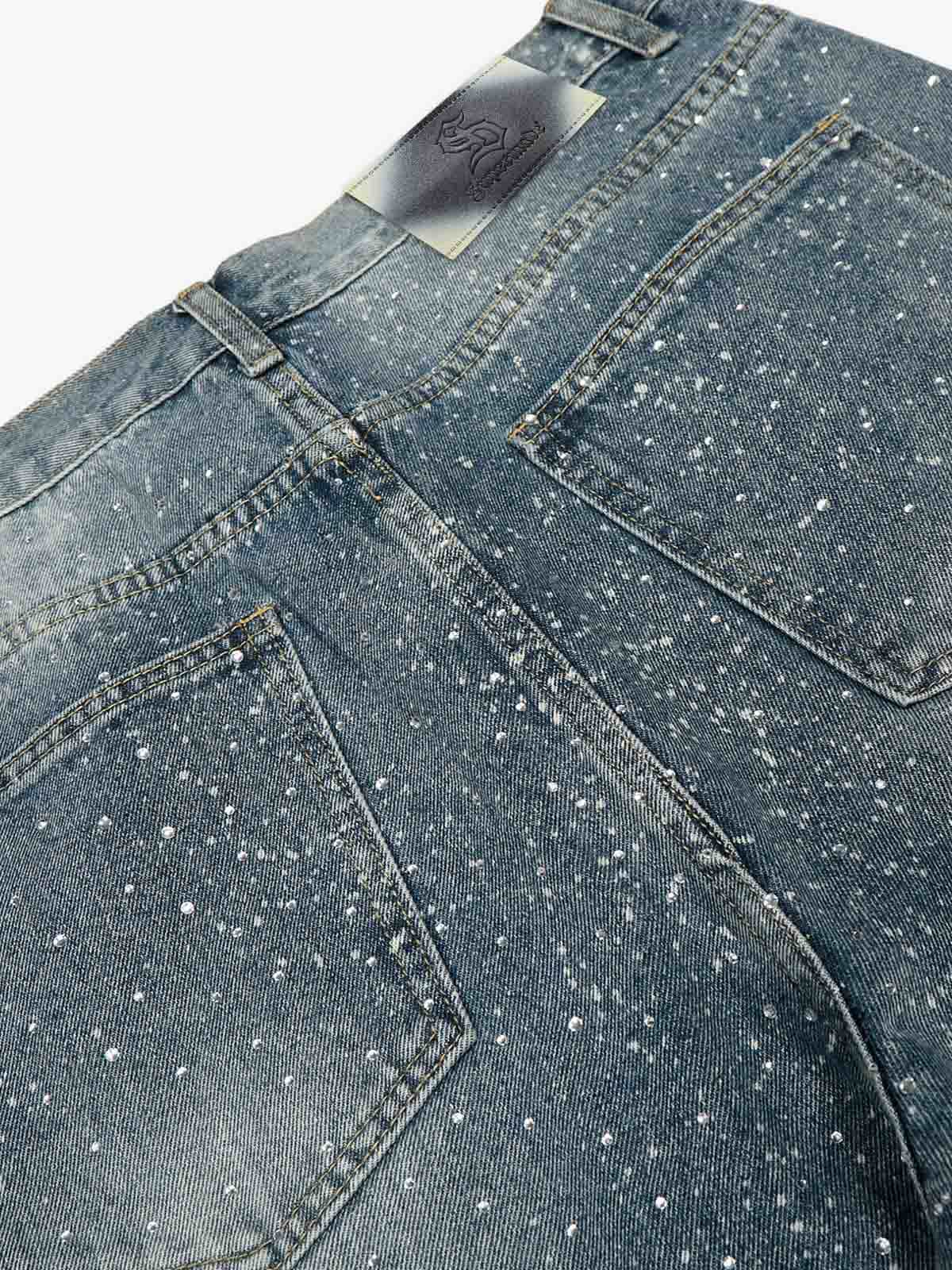 Street Distressed Washed Diamond Patch Jeans