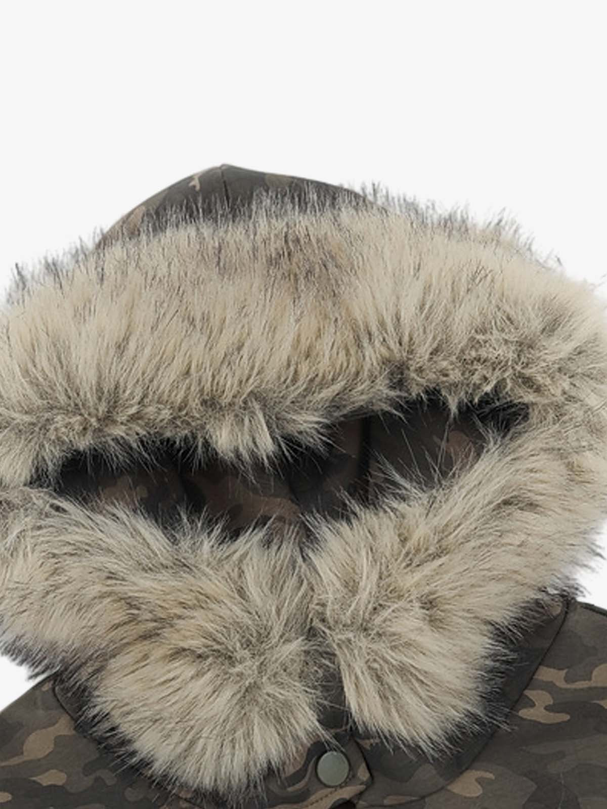 Camouflage Cardigan Utility Zip Up Fur Hooded Jacket