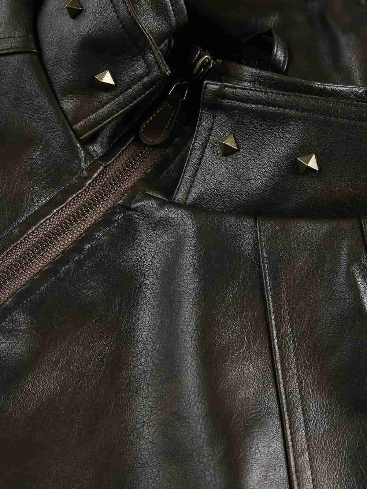 Vintage PU Leather Stand Collar Moto Workwear Vest