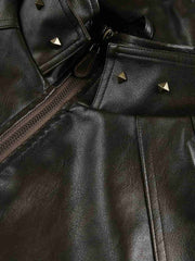Vintage PU Leather Stand Collar Moto Workwear Vest