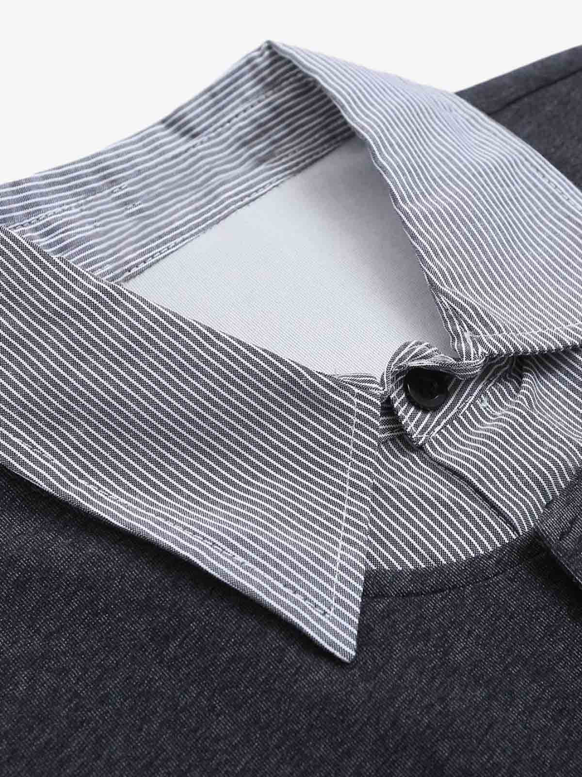 Retro Deconstructed Patchwork Striped Lapel T-Shirt