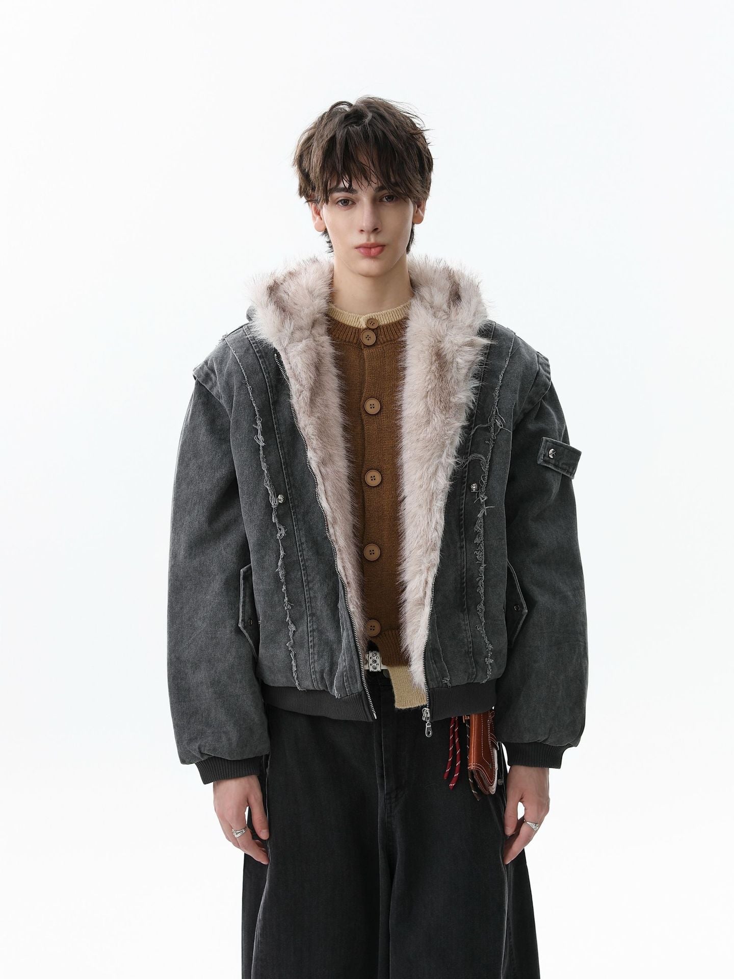 Retro Washed Fleece-lined Hooded Work Jacket