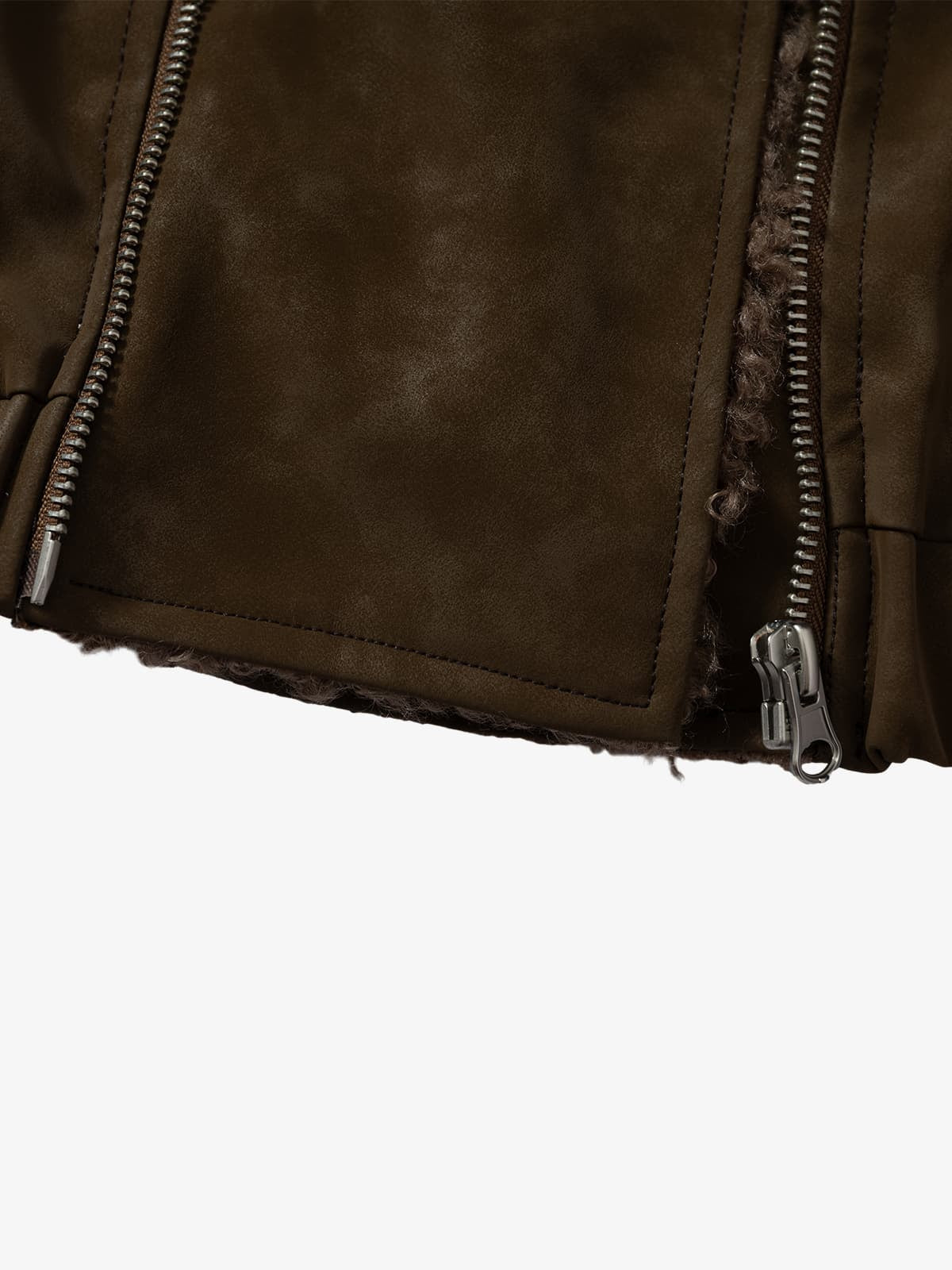 Vintage Leather and Sherpa Patchwork Webbing Cotton Jacket