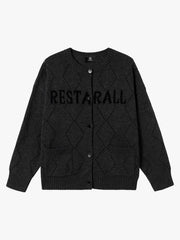 Retro Diamond Check Hollow Knit Cardigan Sweater