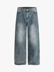 Street Distressed Washed Diamond Patch Jeans