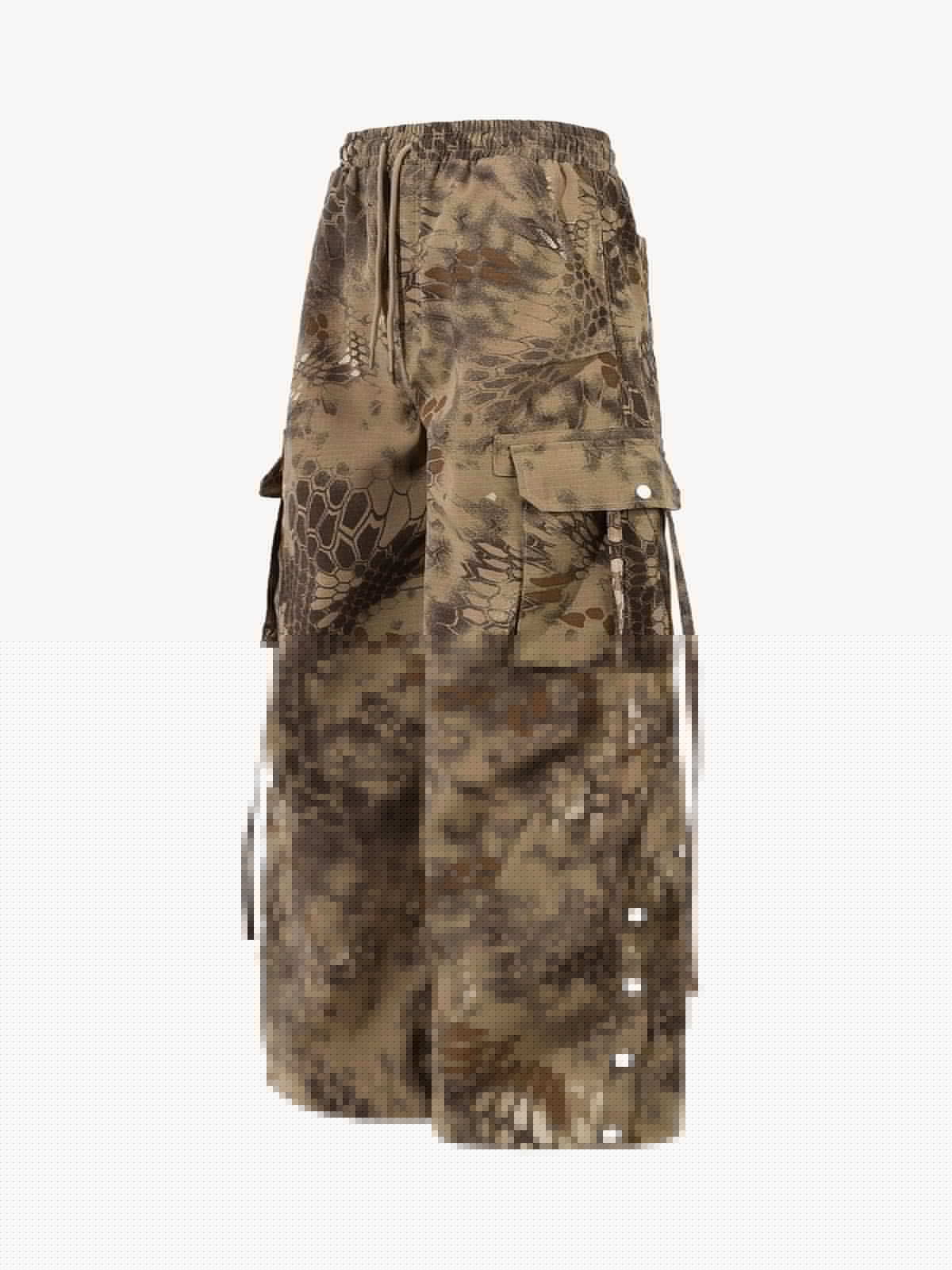 Adjustable Drawstring Python Camouflage Barrel Cargo Pants