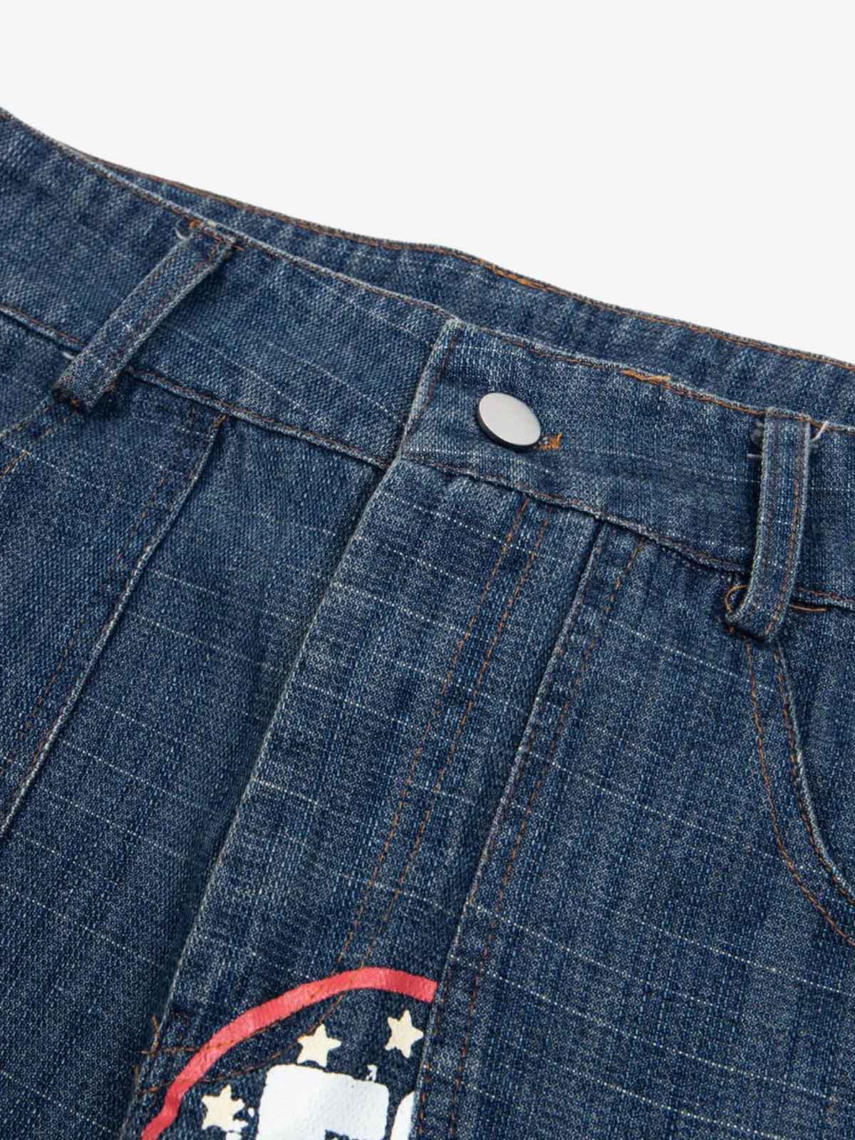 Letter Print Cargo Multi-Pocket Jeans