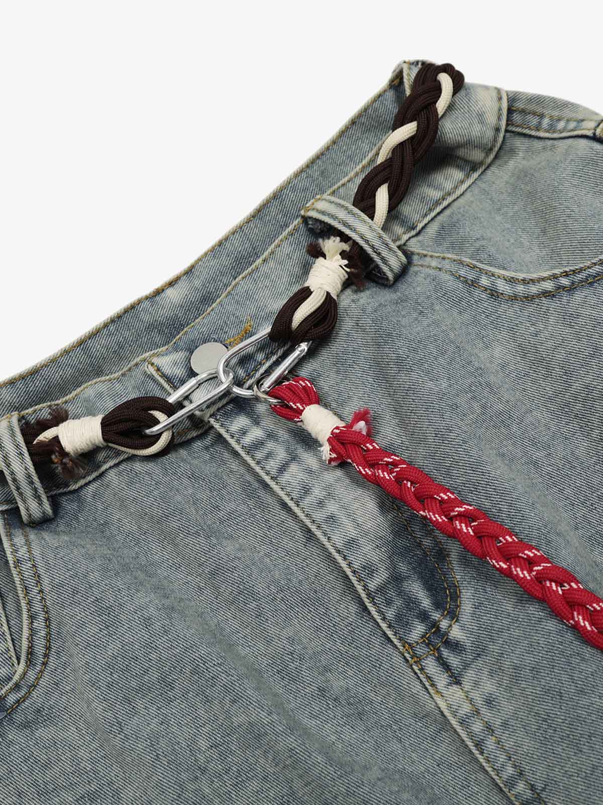 Denim Retro Belt Detail With Patchwork Barrel Jeans
