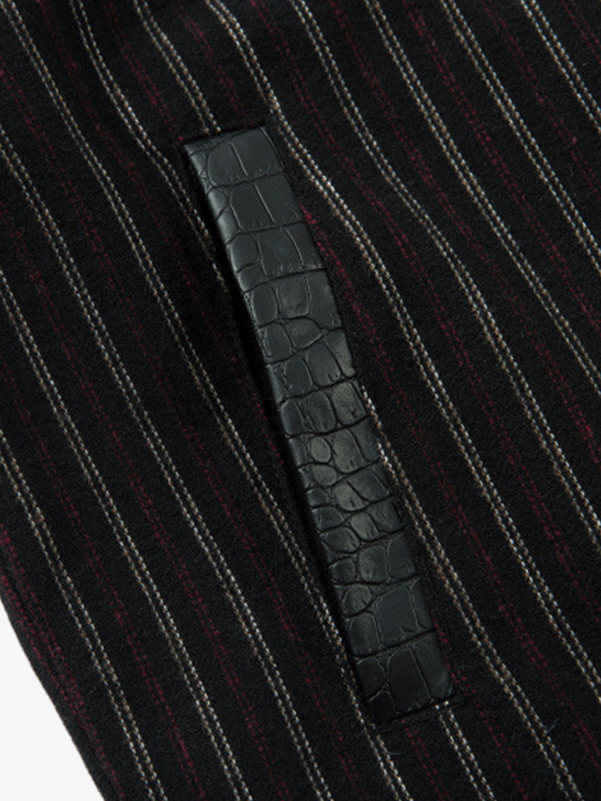 Textured PU Leather Patchwork Retro Stripe Jacket