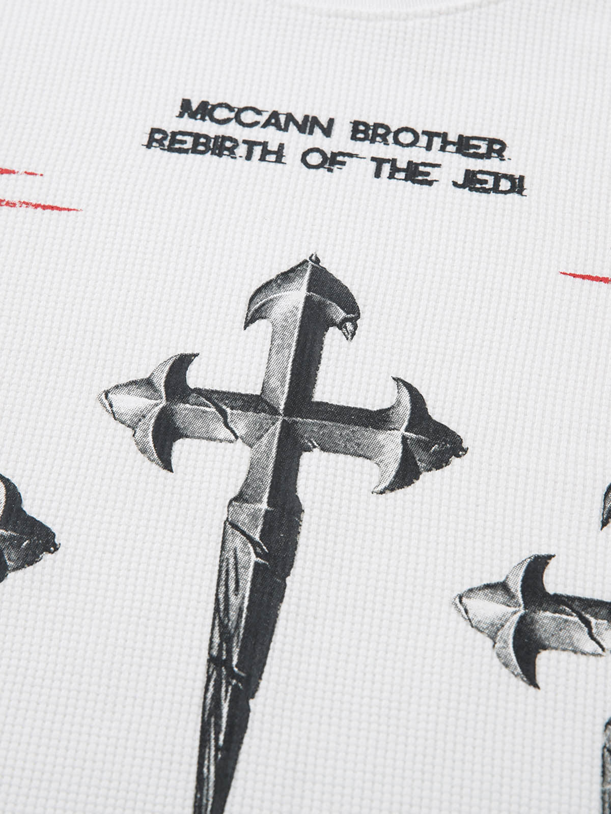 Letter Print Waffle Cross Long-Sleeved T-Shirt