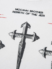 Letter Print Waffle Cross Long-Sleeved T-Shirt