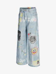 Retro Spray Graffiti Fun Straight Jeans