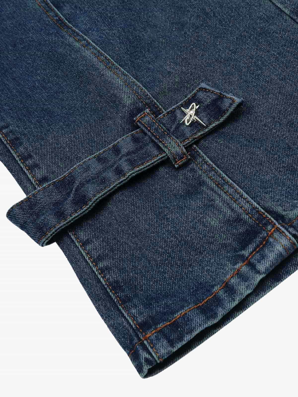 Washed Distressed Deconstructed Split Work Jeans