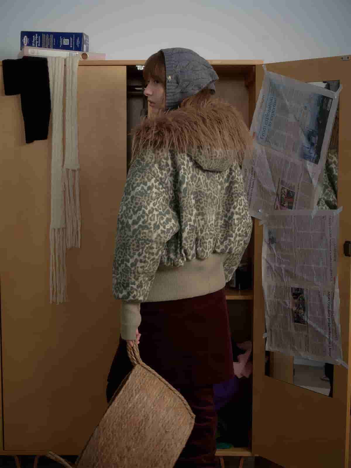 Retro Cheetah  Fur Collar Cotton Jacket