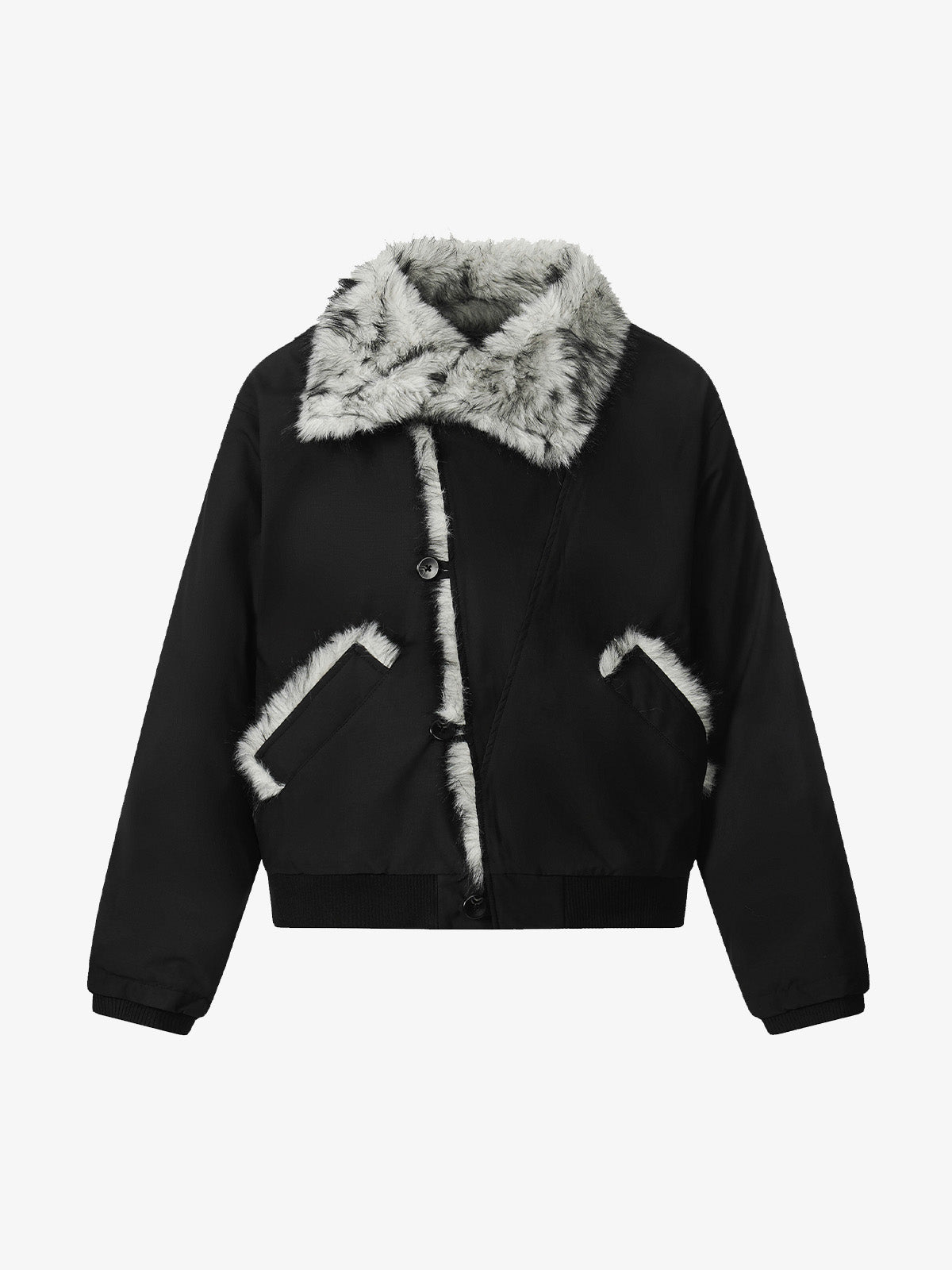 Vintage Dirty Dyed Washed Faux Fur Collar Padded Jacket