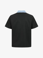 Retro Pearl Letter Plaid Collar Polo Shirt