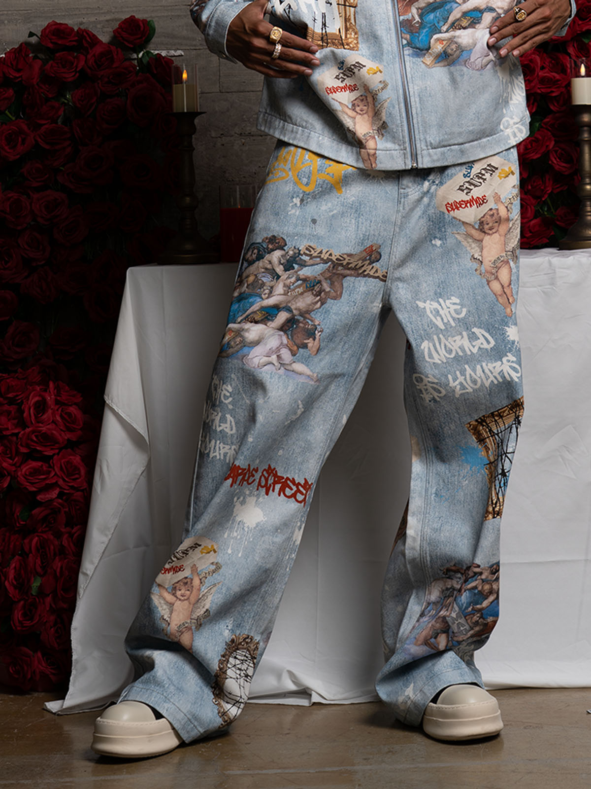 Retro Artistic Graffiti Angelic Prints Baggy Jeans
