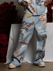 Retro Artistic Graffiti Angelic Prints Baggy Jeans
