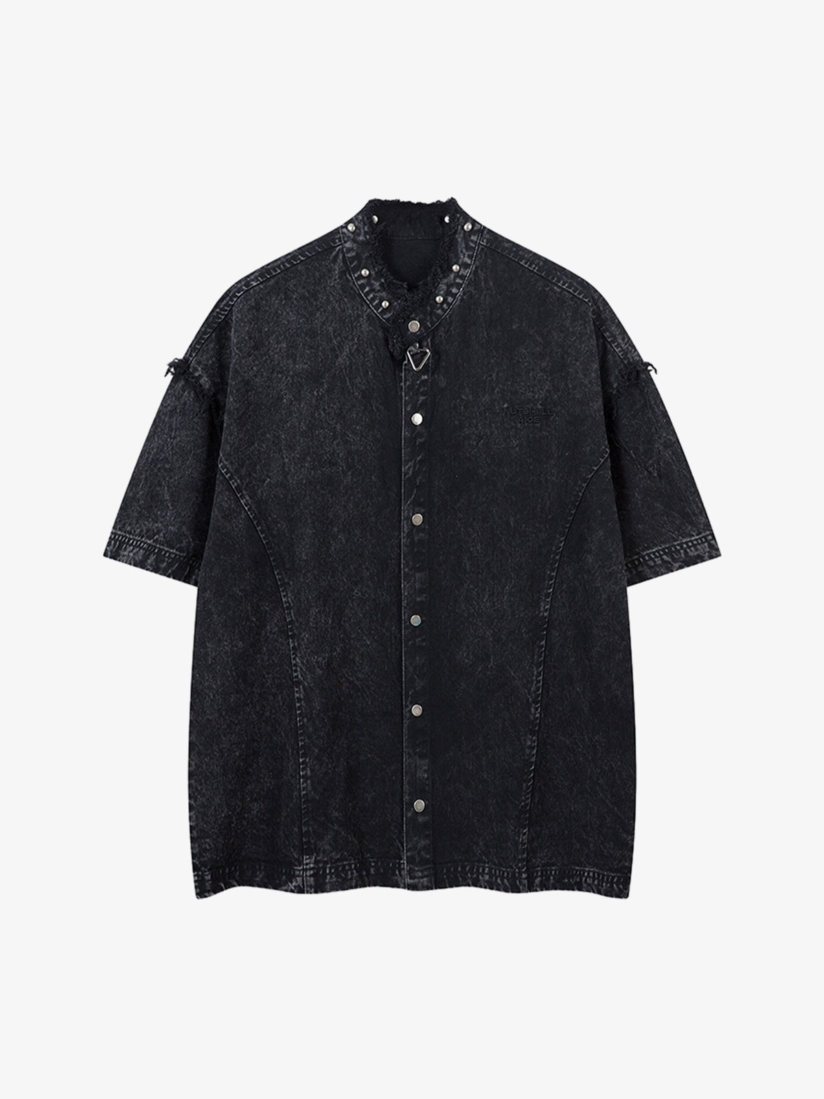 Rivet Deconstructed Split Stitching Denim Short-Sleeved Shirt