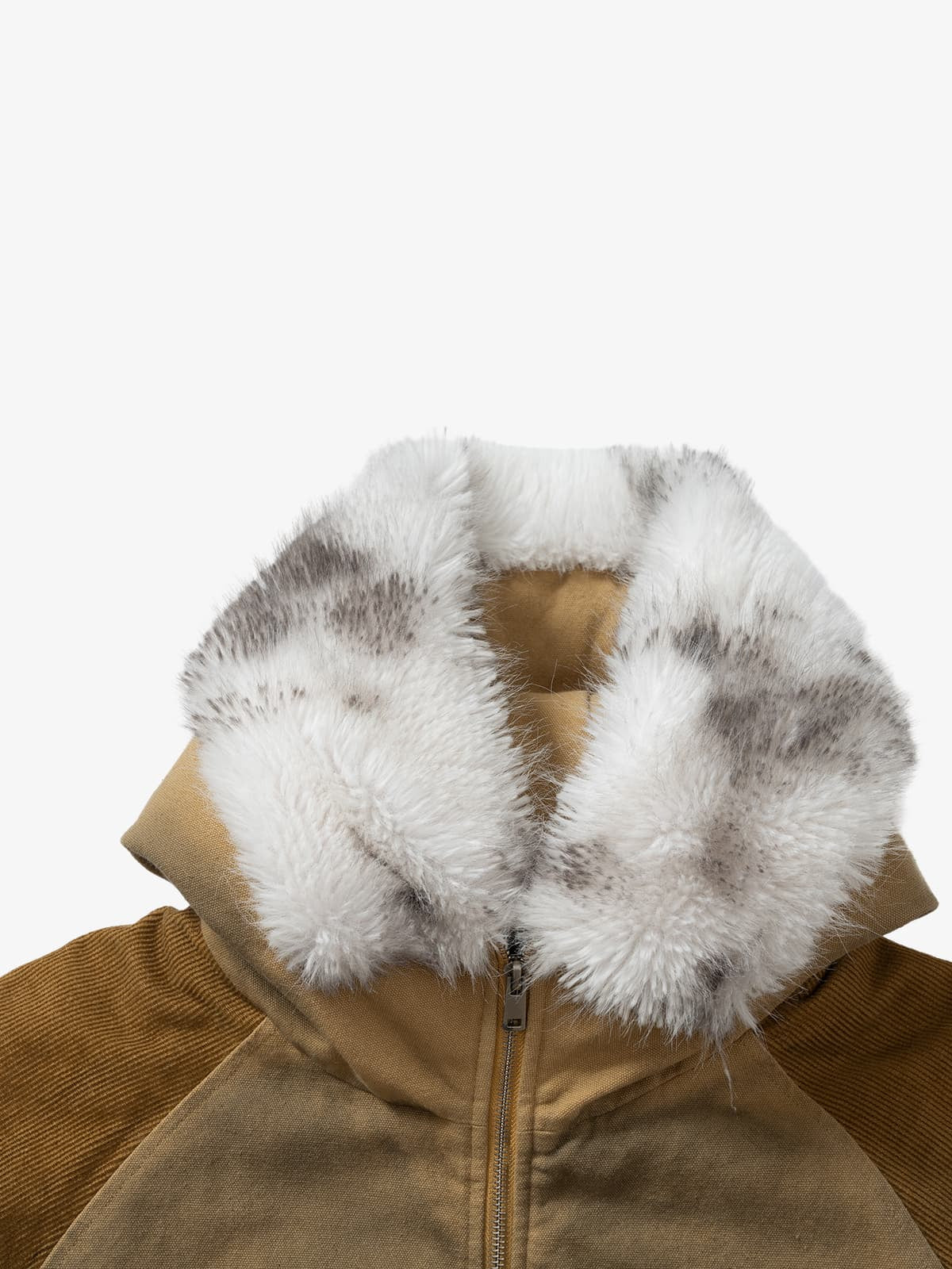 Street Vintage Fog-Dyed Fur Collar Patchwork Hooded Padded Jacket