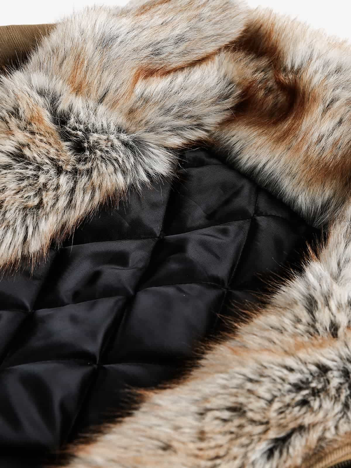 Retro Fur Collar Quilted Workwear Cotton Jacket