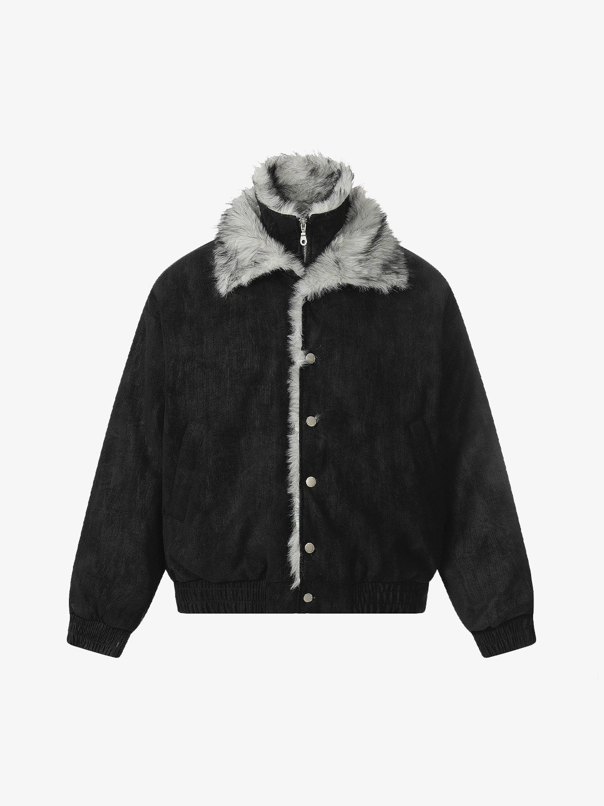 Vintage Dual-layer Collar Fleece-lined Zipper Jacket
