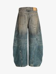 Vintage Mud-Dyed Distressed Barrel Jeans
