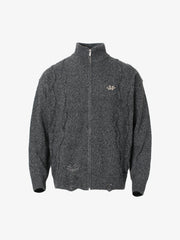 Turtleneck Cardigan Zip-Up Cable Sweater