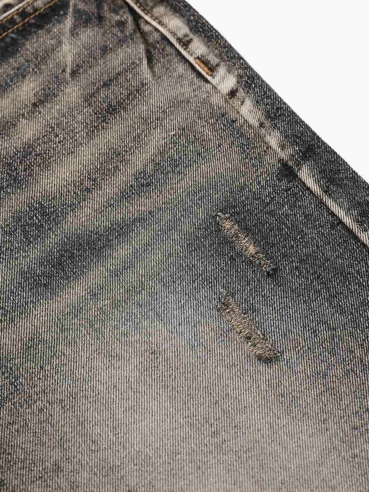 Retro Washed Distressed Flared Denim Jeans