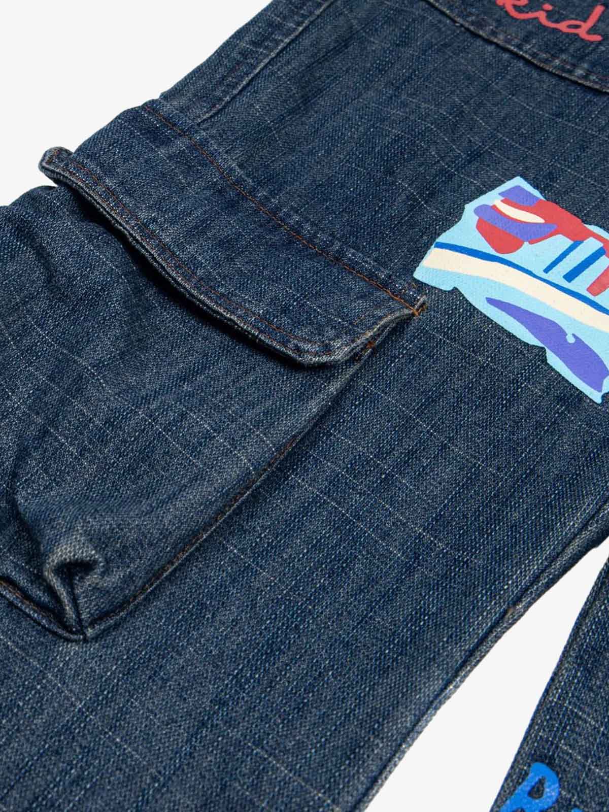 Letter Print Cargo Multi-Pocket Jeans