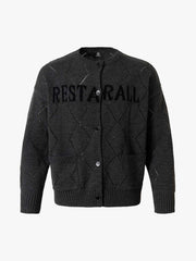 Retro Diamond Check Hollow Knit Cardigan Sweater