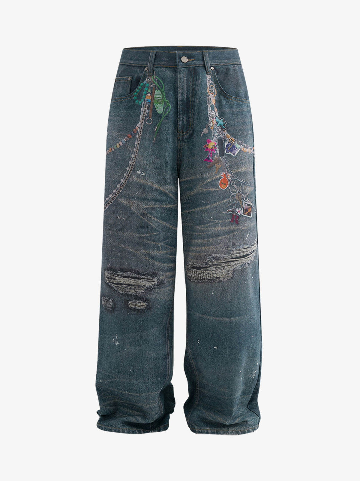 RO Chain Hole 3D Printed Baggy Jeans
